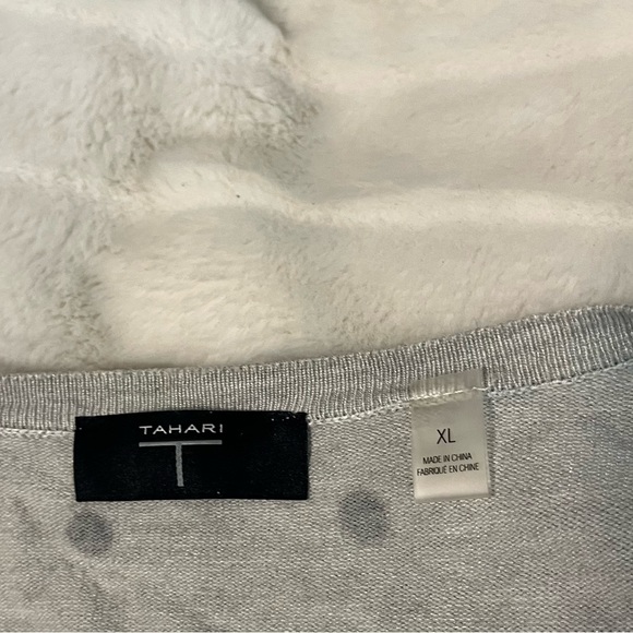 T Tahari XL Grey Polka Dot Stud Snap Office Lightweight Fitted Preppy Cardigan - Picture 12 of 12